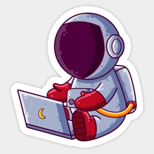 Cute Astronaut Working with Laptop Cartoon Sticker